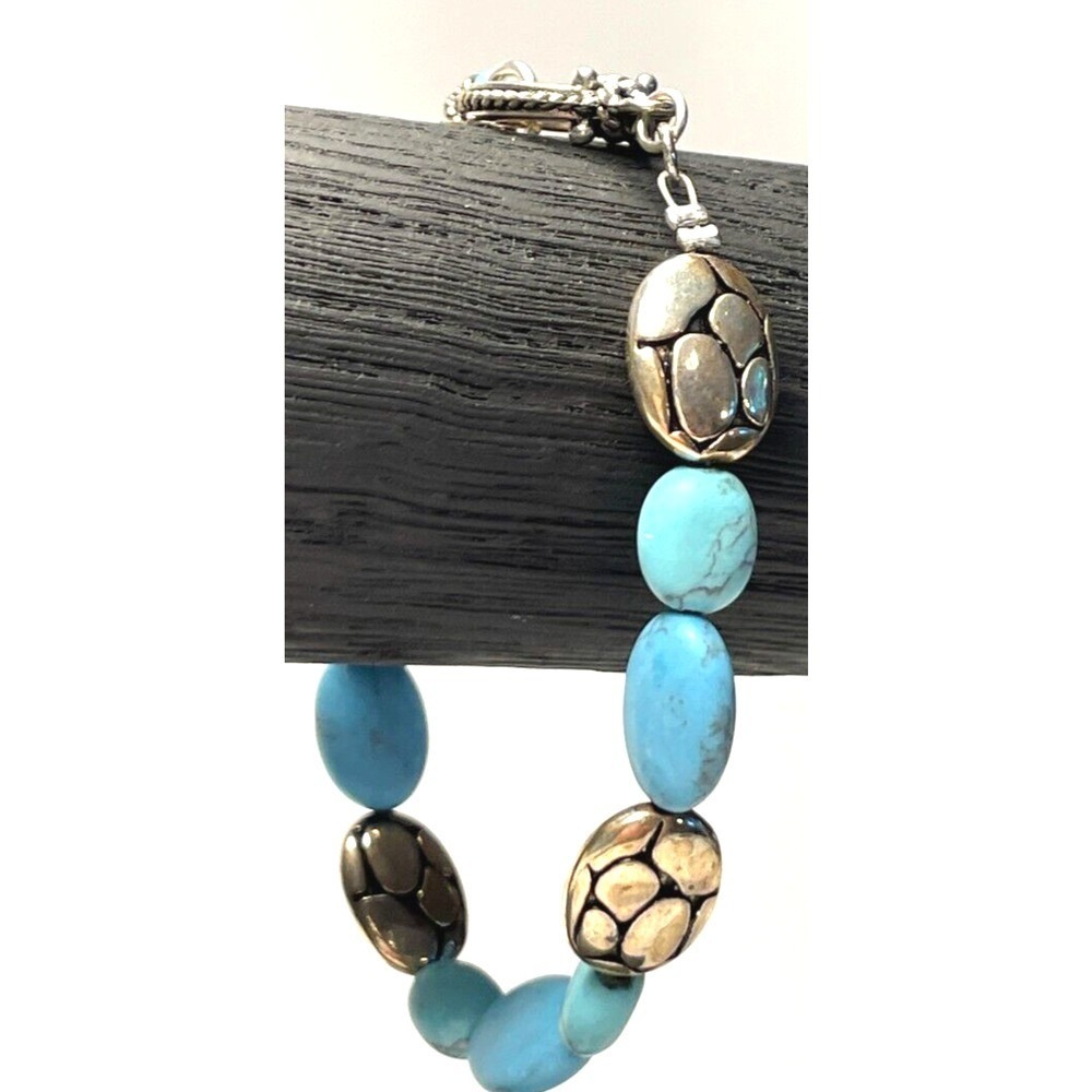 Loft by Ann Taylor Bracelet Blue and Silver Tone Beads‎ Toggle Clasp 8"